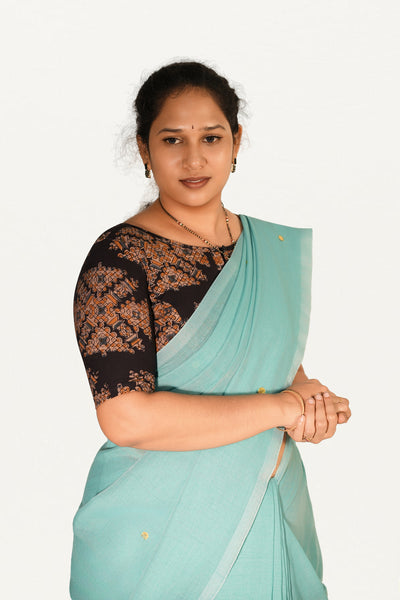 KALAMKARI BOAT NECK OPEN 10 HAND'S STREACHBLE  BLOUSE