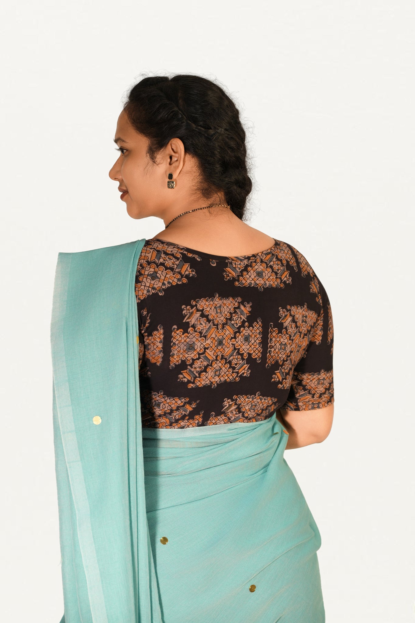 KALAMKARI BOAT NECK OPEN 10 HAND'S STREACHBLE  BLOUSE