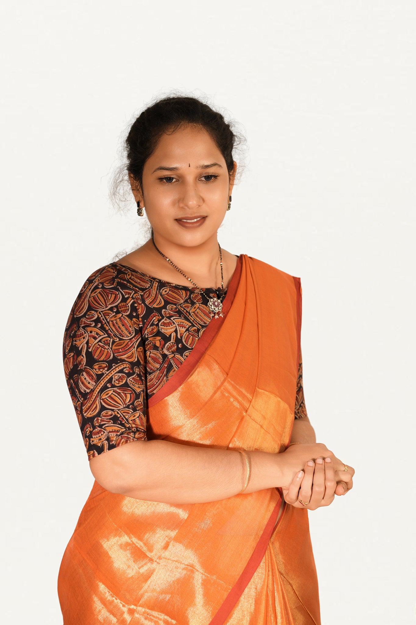 KALAMKARI BOAT NECK OPEN 10 HAND'S STREACHBLE  BLOUSE