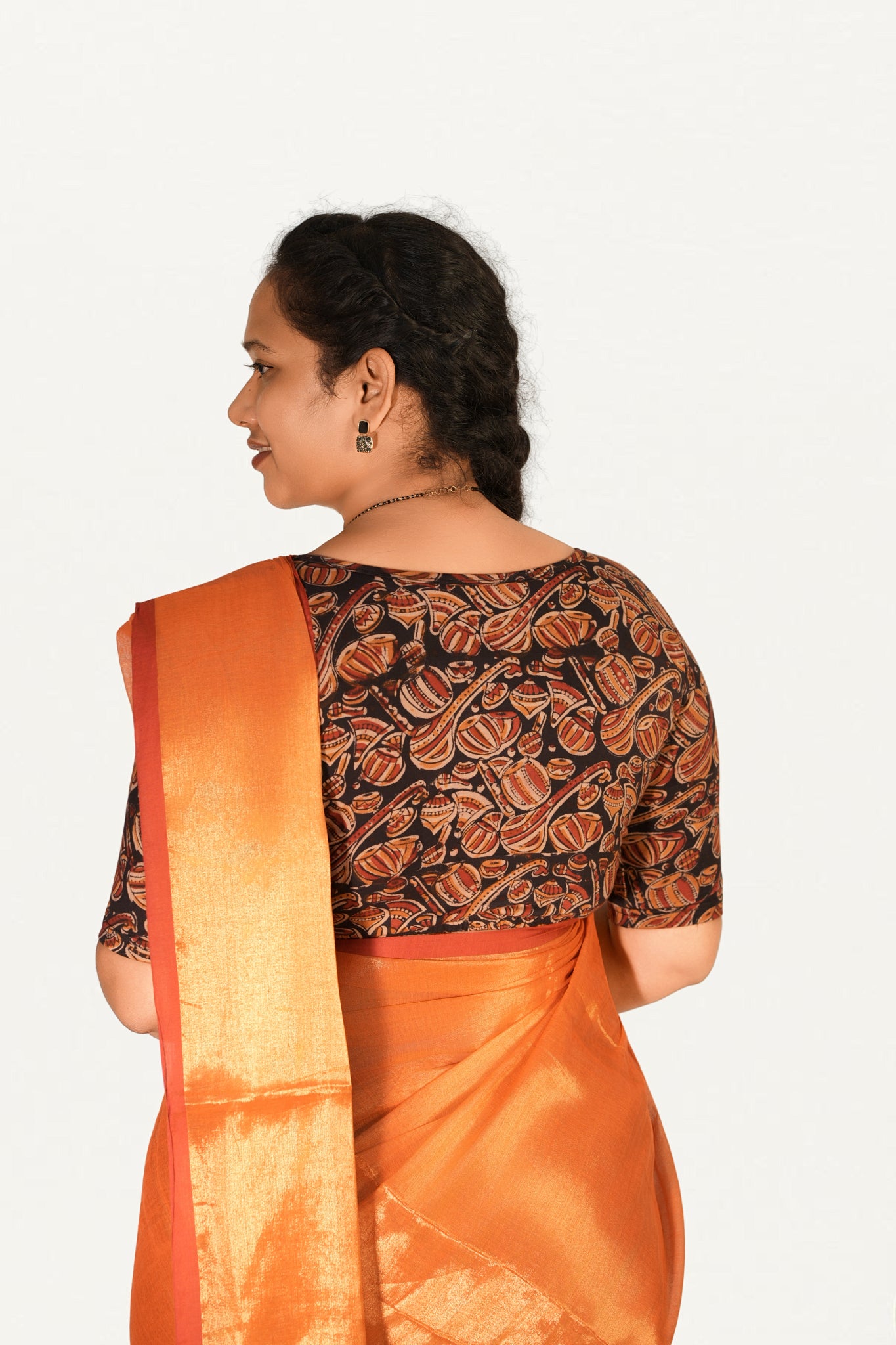 KALAMKARI BOAT NECK OPEN 10 HAND'S STREACHBLE  BLOUSE