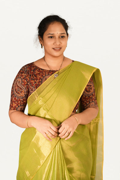 KALAMKARI BOAT NECK OPEN 10 HAND'S STREACHBLE  BLOUSE