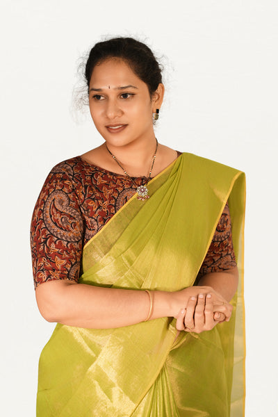 KALAMKARI BOAT NECK OPEN 10 HAND'S STREACHBLE  BLOUSE