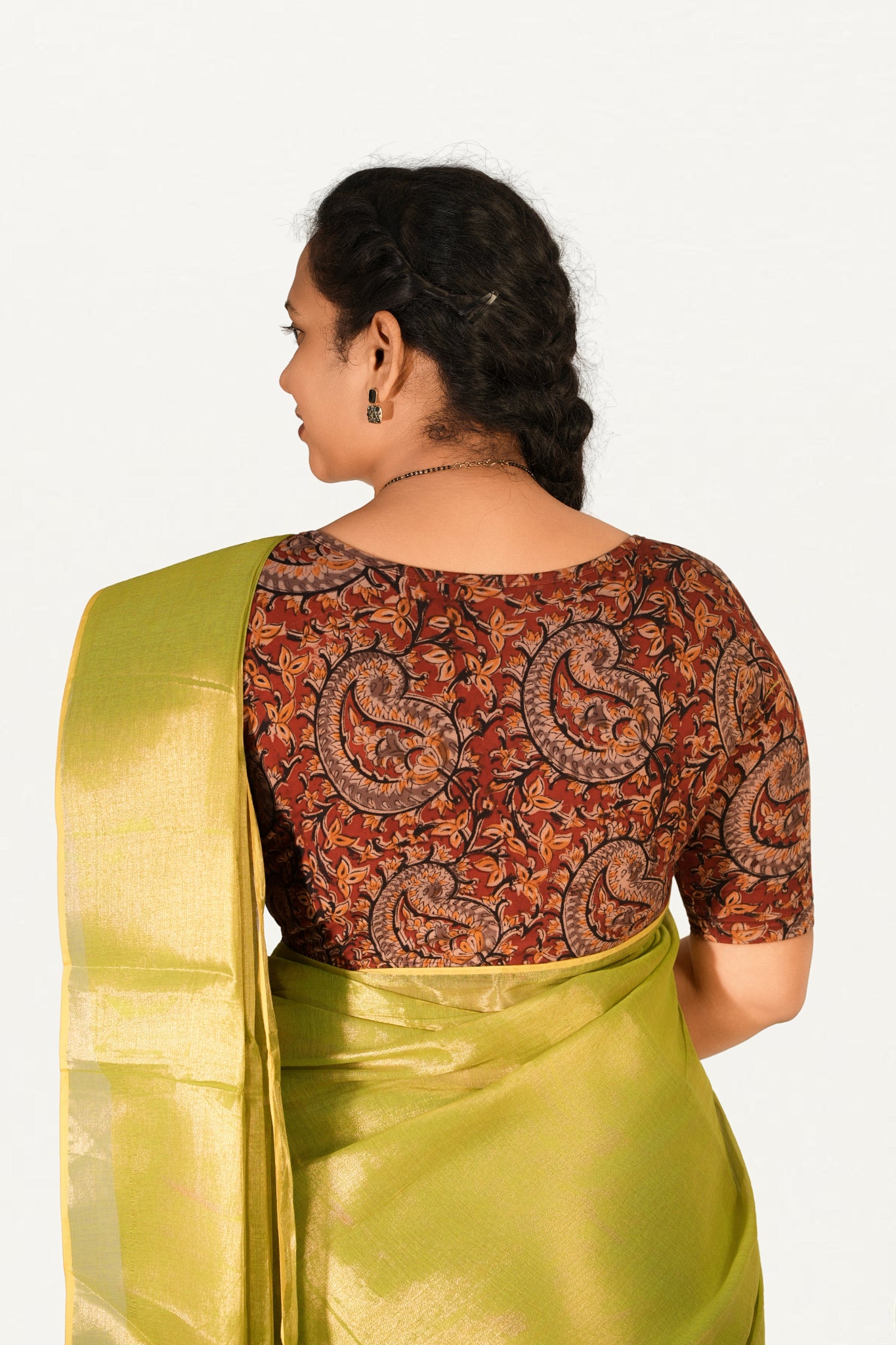 KALAMKARI BOAT NECK OPEN 10 HAND'S STREACHBLE  BLOUSE