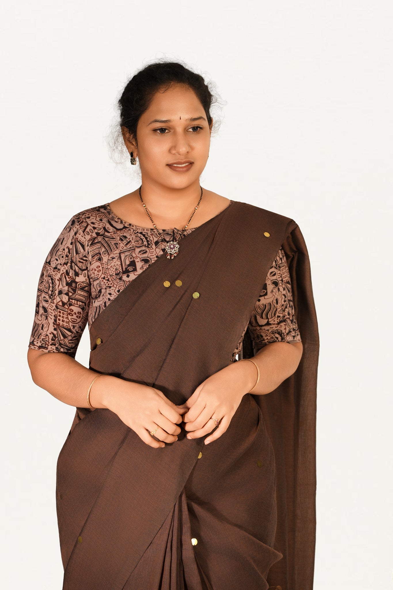 KALAMKARI BOAT NECK OPEN 10 HAND'S STREACHBLE  BLOUSE