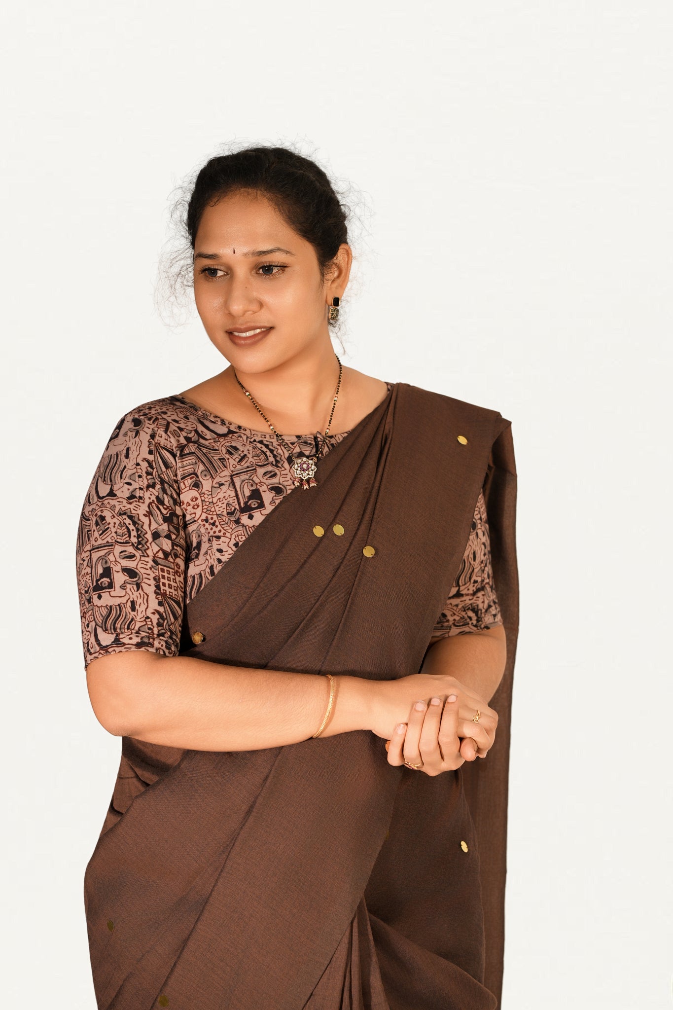 KALAMKARI BOAT NECK OPEN 10 HAND'S STREACHBLE  BLOUSE