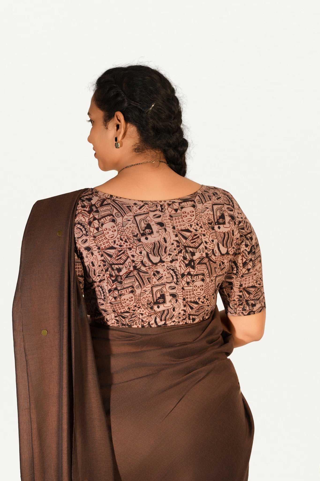 KALAMKARI BOAT NECK OPEN 10 HAND'S STREACHBLE  BLOUSE