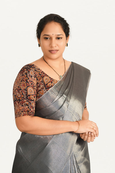 KALAMKARI ROUND NECK 10 INCH HANDS STRECHBLE BLOUSE