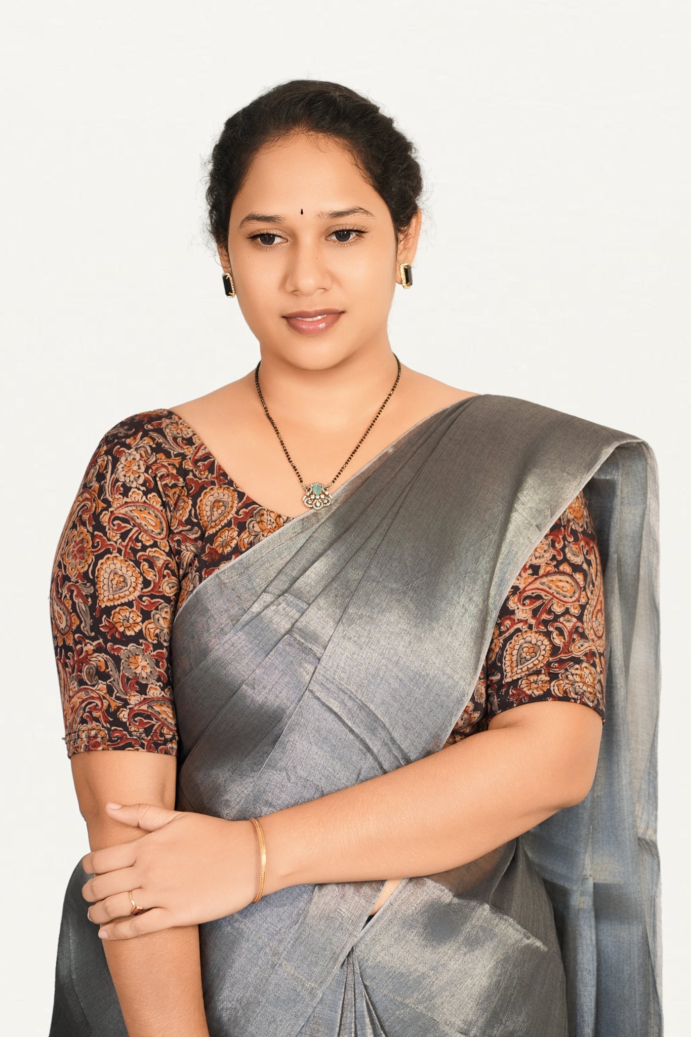 KALAMKARI ROUND NECK 10 INCH HANDS STRECHBLE BLOUSE