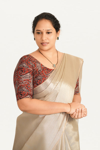 KALAMKARI ROUND NECK 10 INCH HANDS STRECHBLE BLOUSE