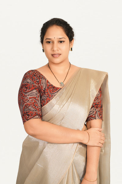 KALAMKARI ROUND NECK 10 INCH HANDS STRECHBLE BLOUSE