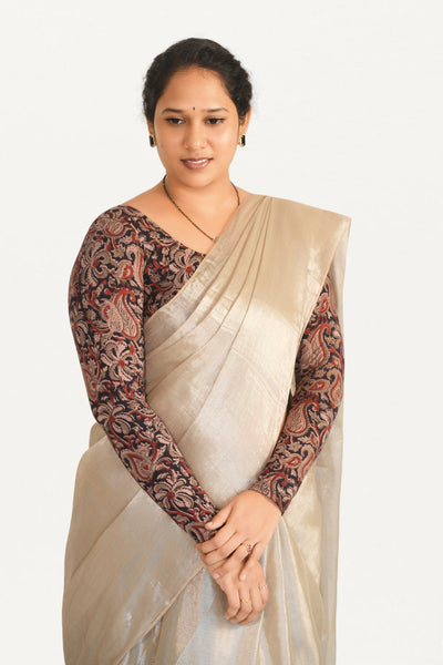 KALAMKARI ROUND NECK FULL HANDS STRECHBLE BLOUSE