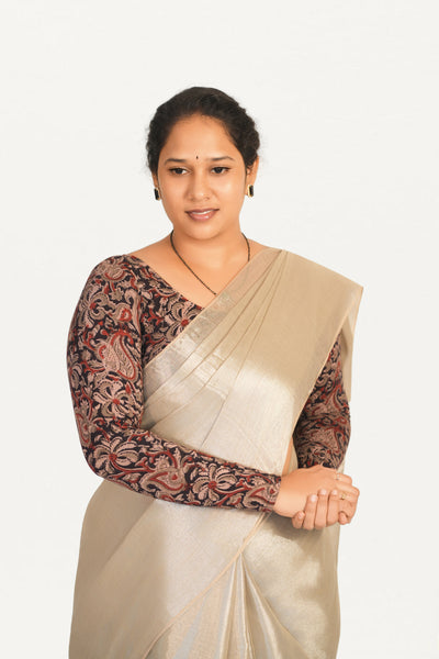 KALAMKARI ROUND NECK FULL HANDS STRECHBLE BLOUSE