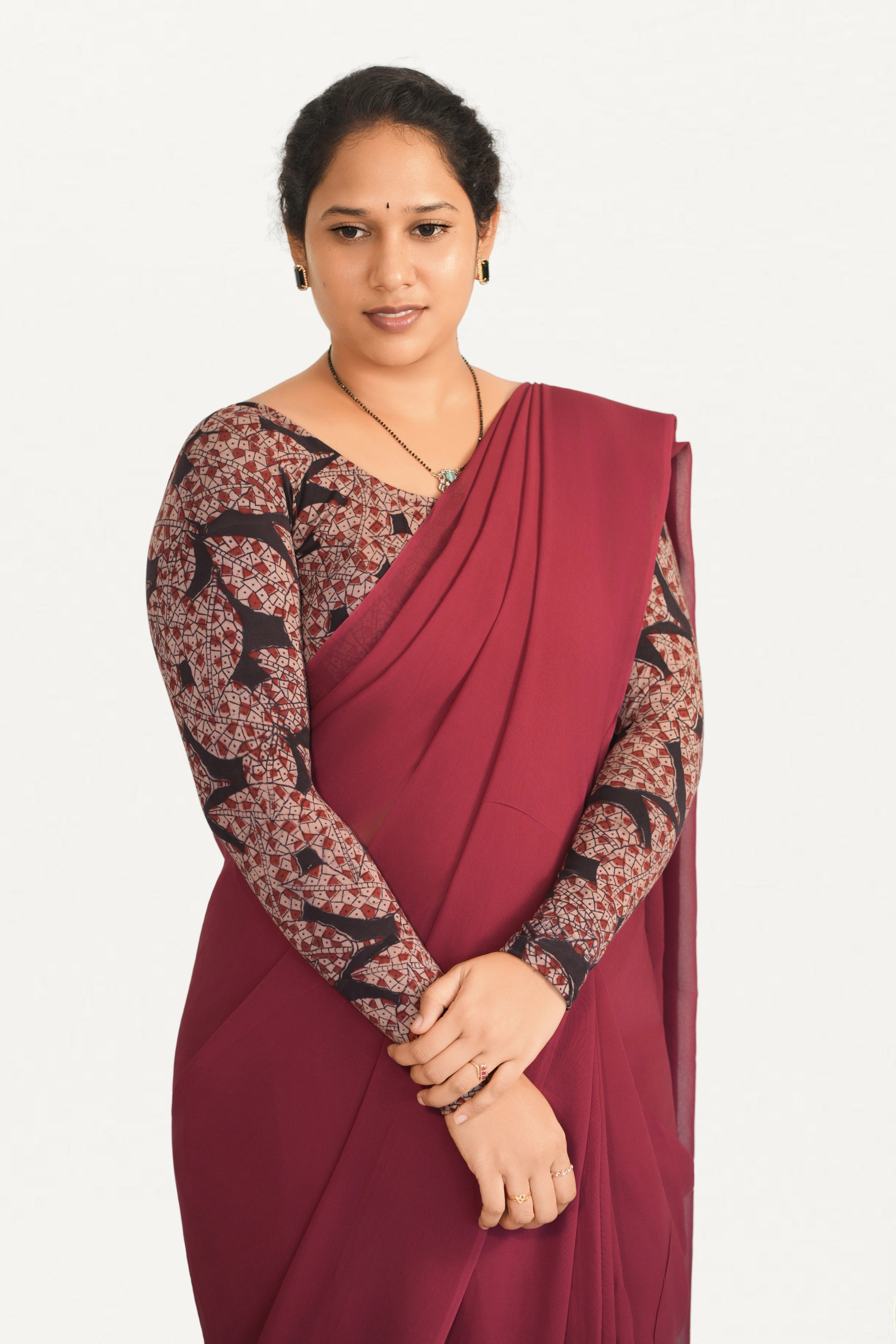 KALAMKARI ROUND NECK FULL HANDS STRECHBLE BLOUSE