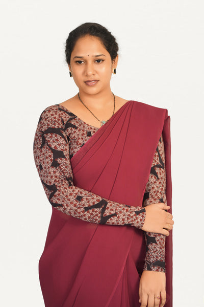 KALAMKARI ROUND NECK FULL HANDS STRECHBLE BLOUSE