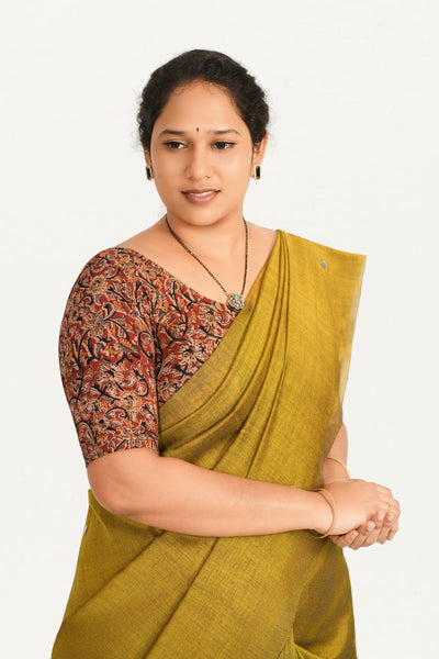 KALAMKARI ROUND NECK 10 INCH HANDS STRECHBLE BLOUSE