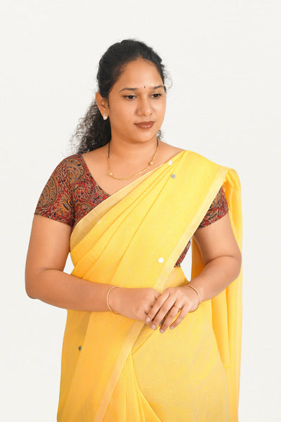 KALAMKARI ROUND NECK SHORT HANDS STRECHBLE BLOUSE