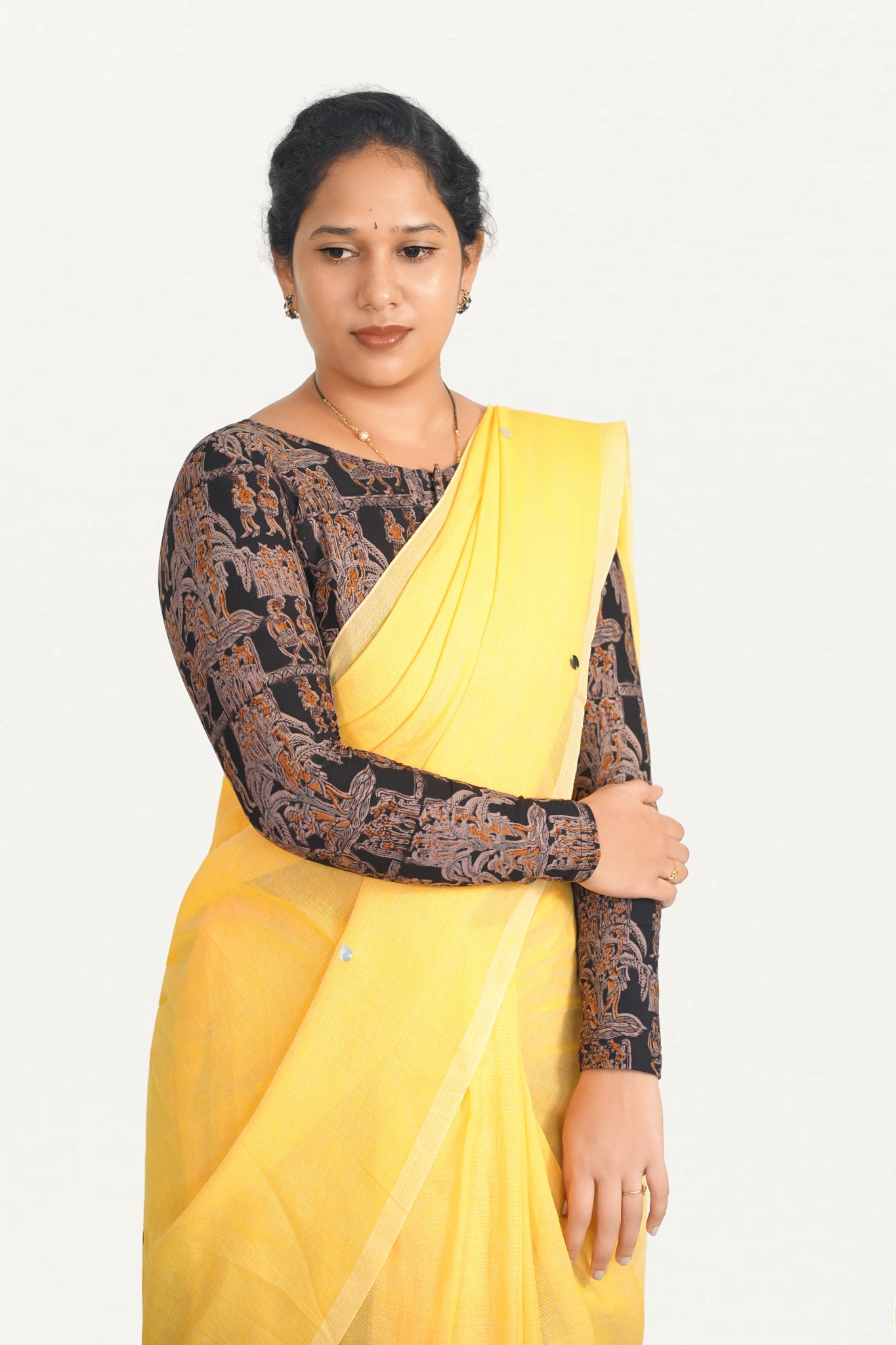 KALAMKARI BOAT  NECK FULL HANDS STRECHBLE BLOUSE