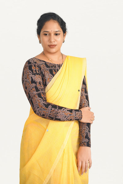 KALAMKARI BOAT  NECK FULL HANDS STRECHBLE BLOUSE