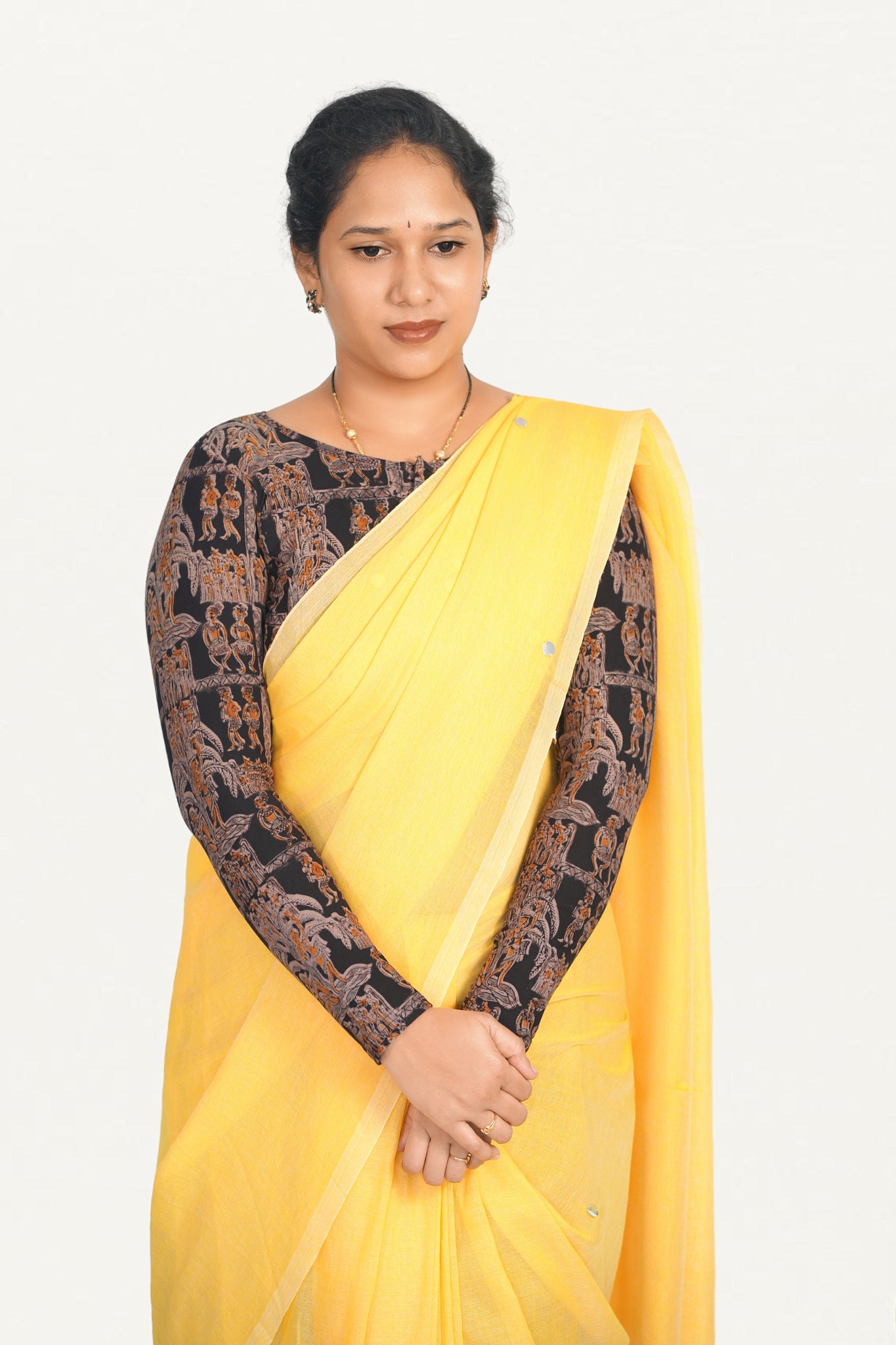 KALAMKARI BOAT  NECK FULL HANDS STRECHBLE BLOUSE