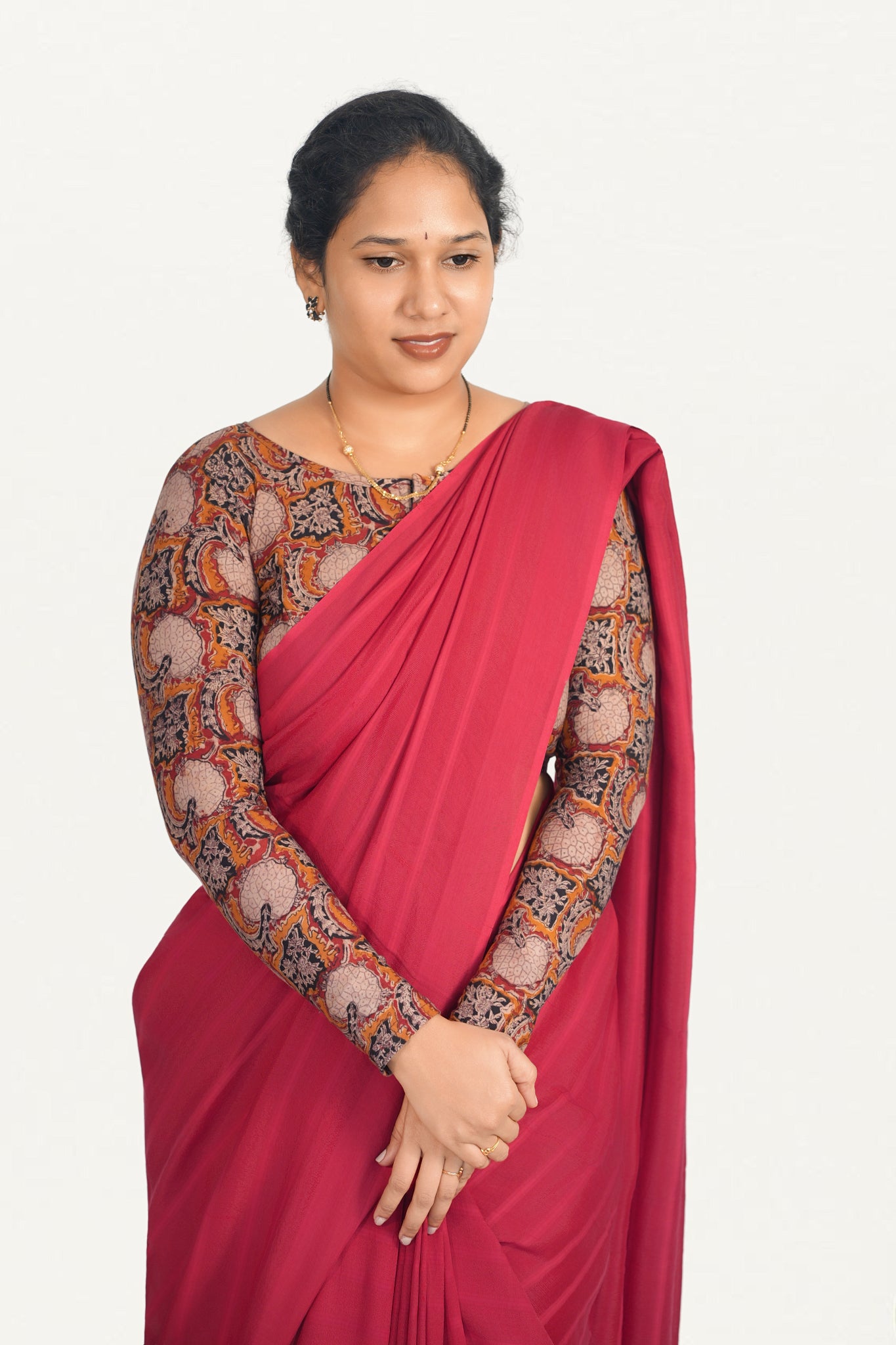 KALAMKARI BOAT  NECK FULL HANDS STRECHBLE BLOUSE