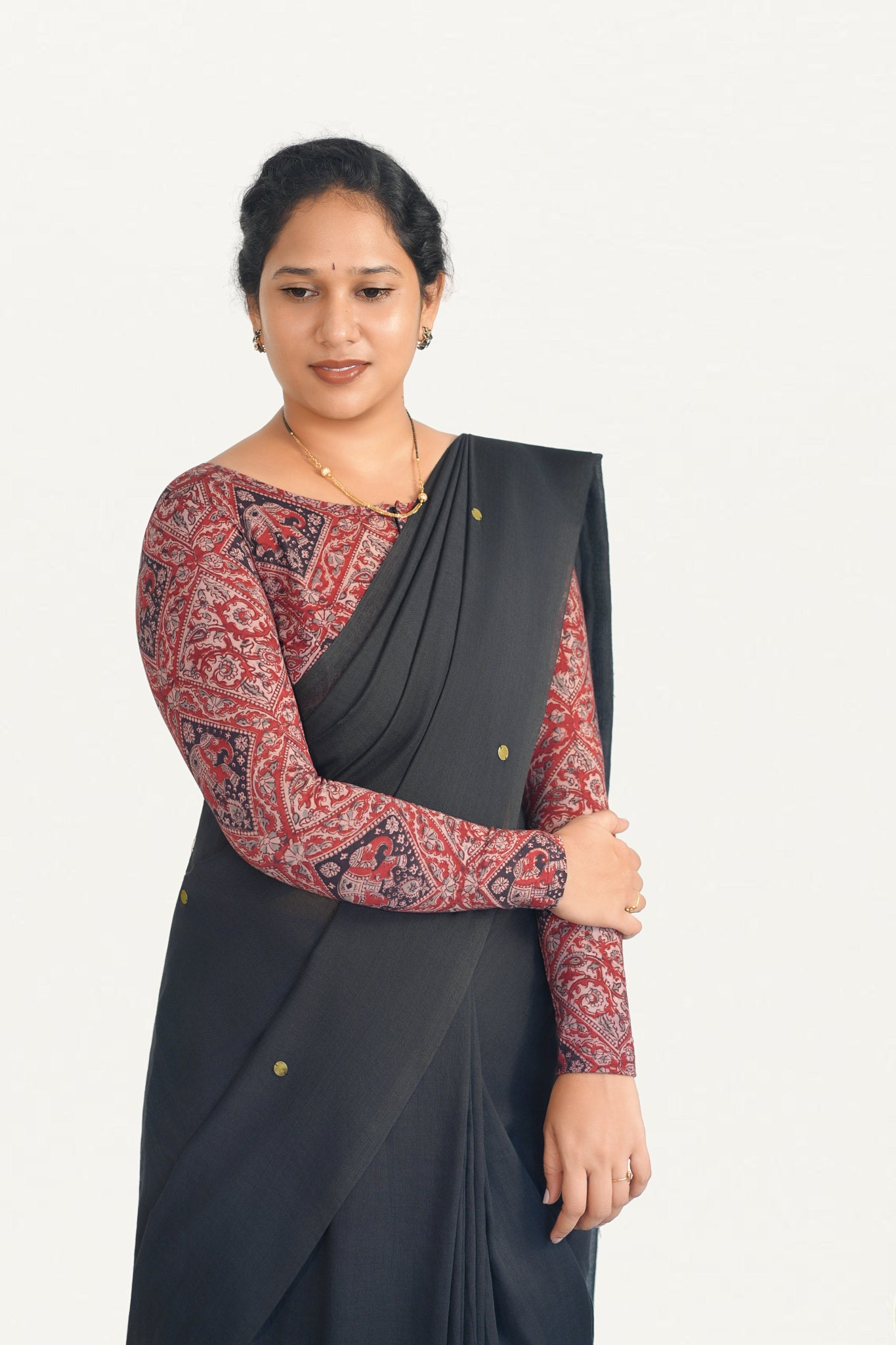 KALAMKARI BOAT  NECK FULL HANDS STRECHBLE BLOUSE