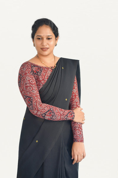 KALAMKARI BOAT  NECK FULL HANDS STRECHBLE BLOUSE