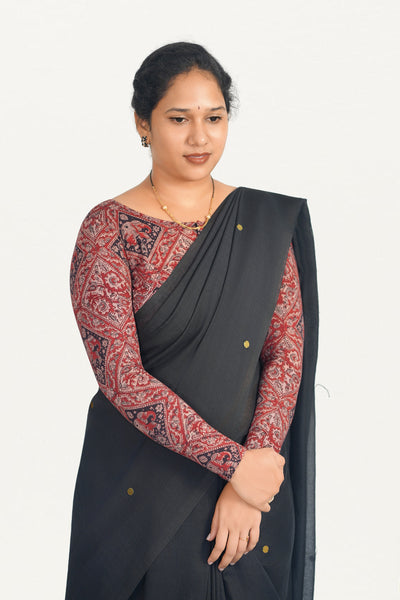 KALAMKARI BOAT  NECK FULL HANDS STRECHBLE BLOUSE