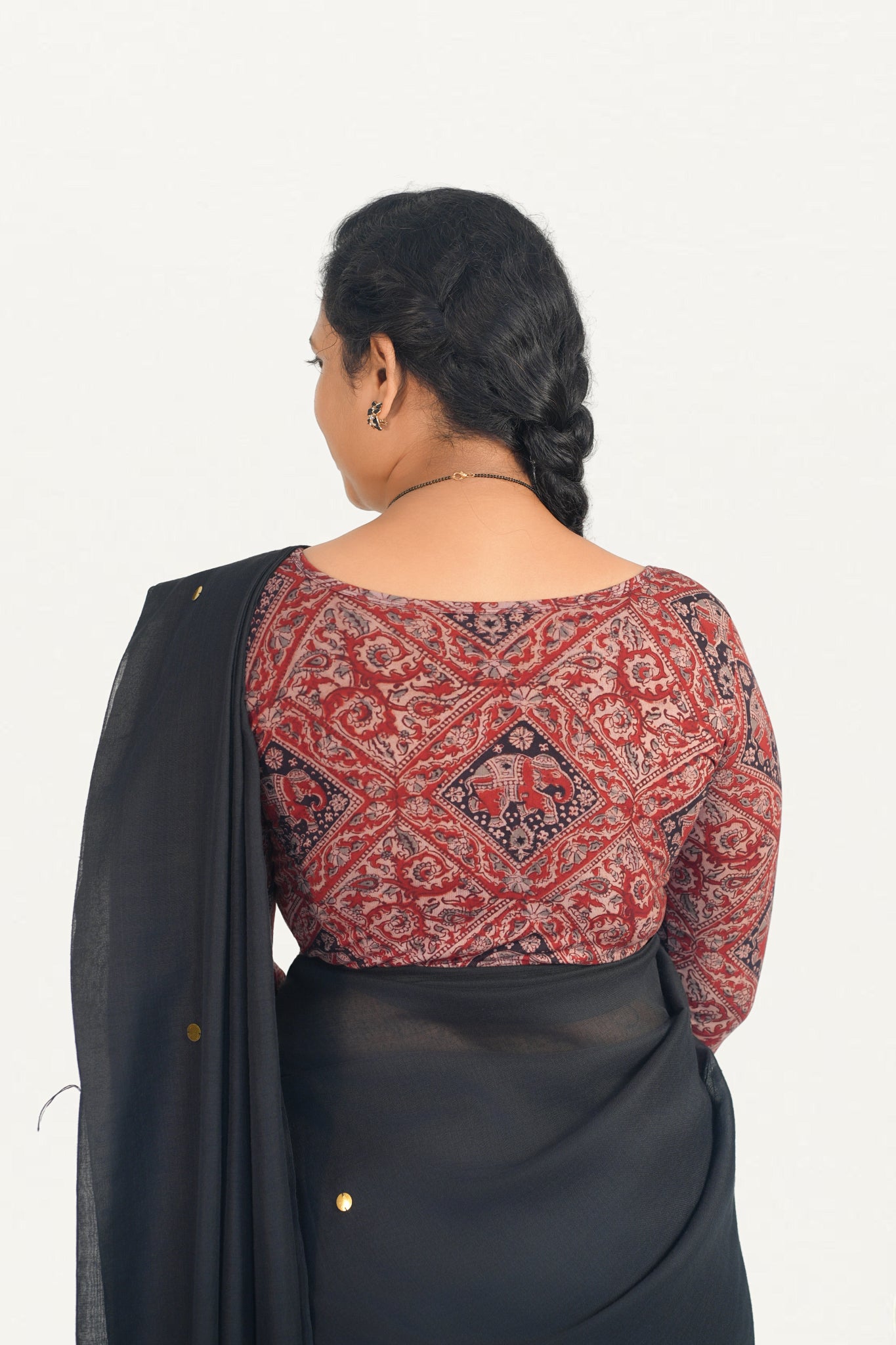 KALAMKARI BOAT  NECK FULL HANDS STRECHBLE BLOUSE
