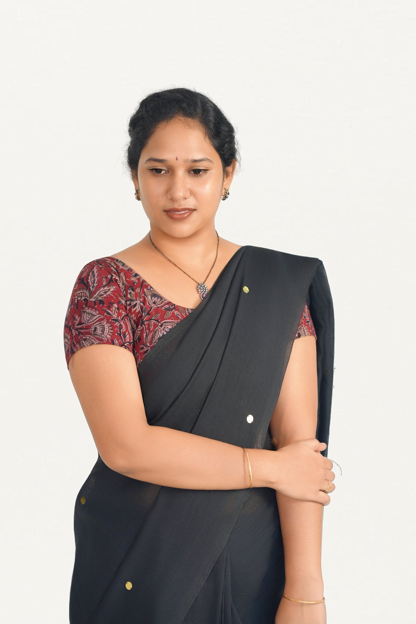 KALAMKARI ROUND NECK SHORT HANDS STRECHBLE BLOUSE