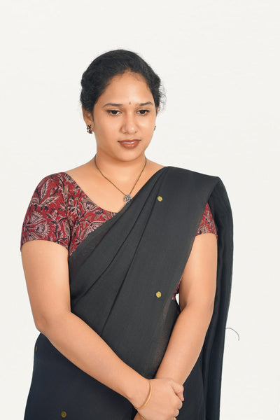 KALAMKARI ROUND NECK SHORT HANDS STRECHBLE BLOUSE