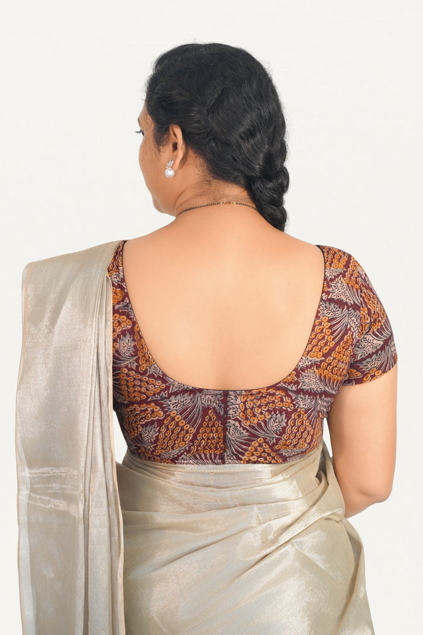 KALAMKARI ROUND NECK SHORT HANDS STRECHBLE BLOUSE