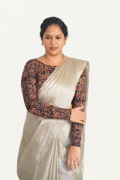 KALAMKARI BOAT  NECK FULL HANDS STRECHBLE BLOUSE