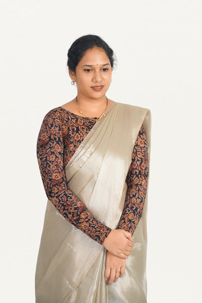 KALAMKARI BOAT  NECK FULL HANDS STRECHBLE BLOUSE