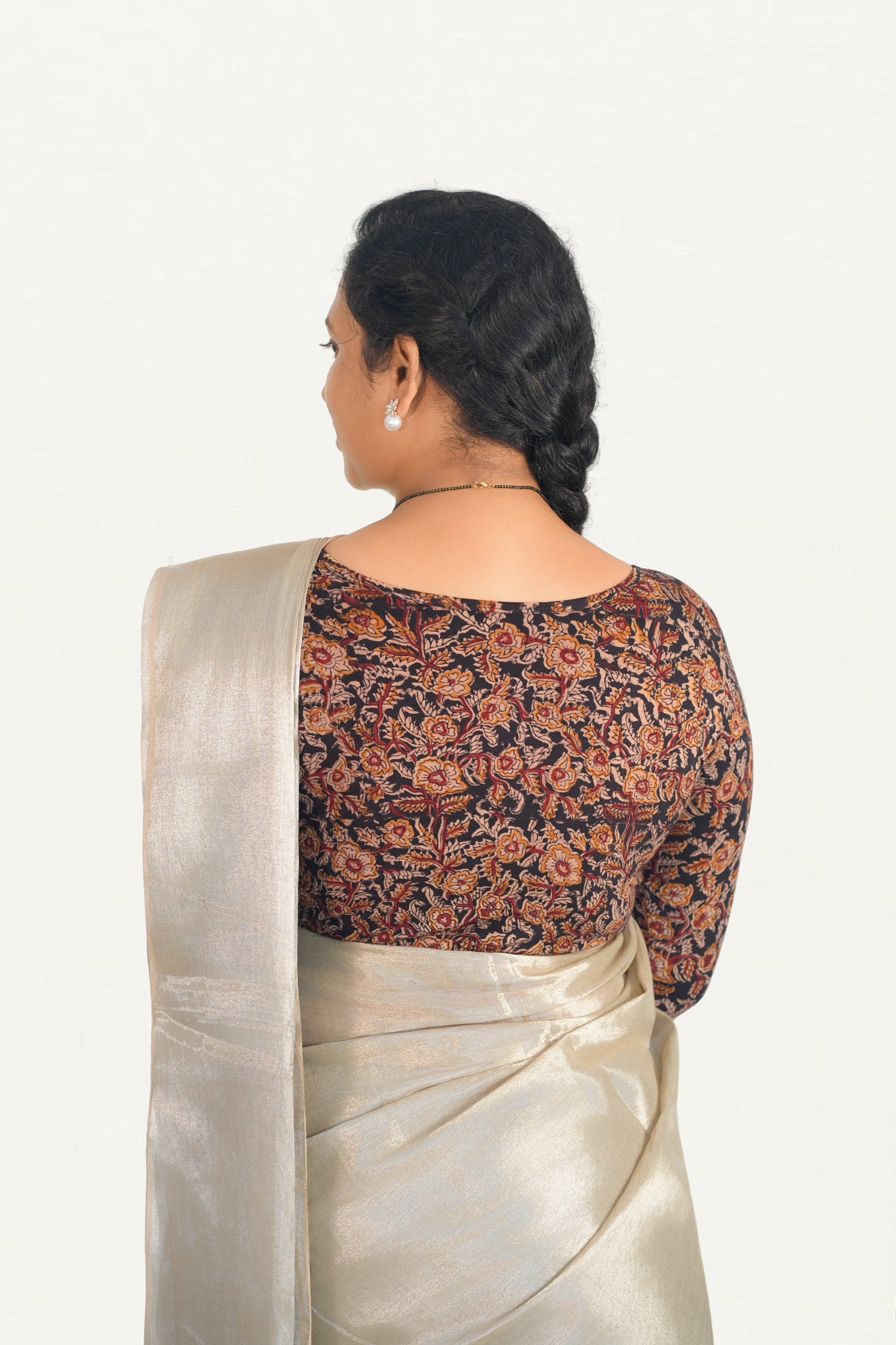 KALAMKARI BOAT  NECK FULL HANDS STRECHBLE BLOUSE