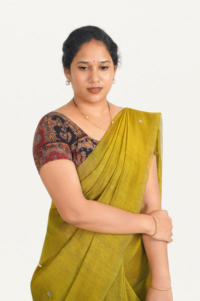 KALAMKARI ROUND NECK SHORT HANDS STRECHBLE BLOUSE