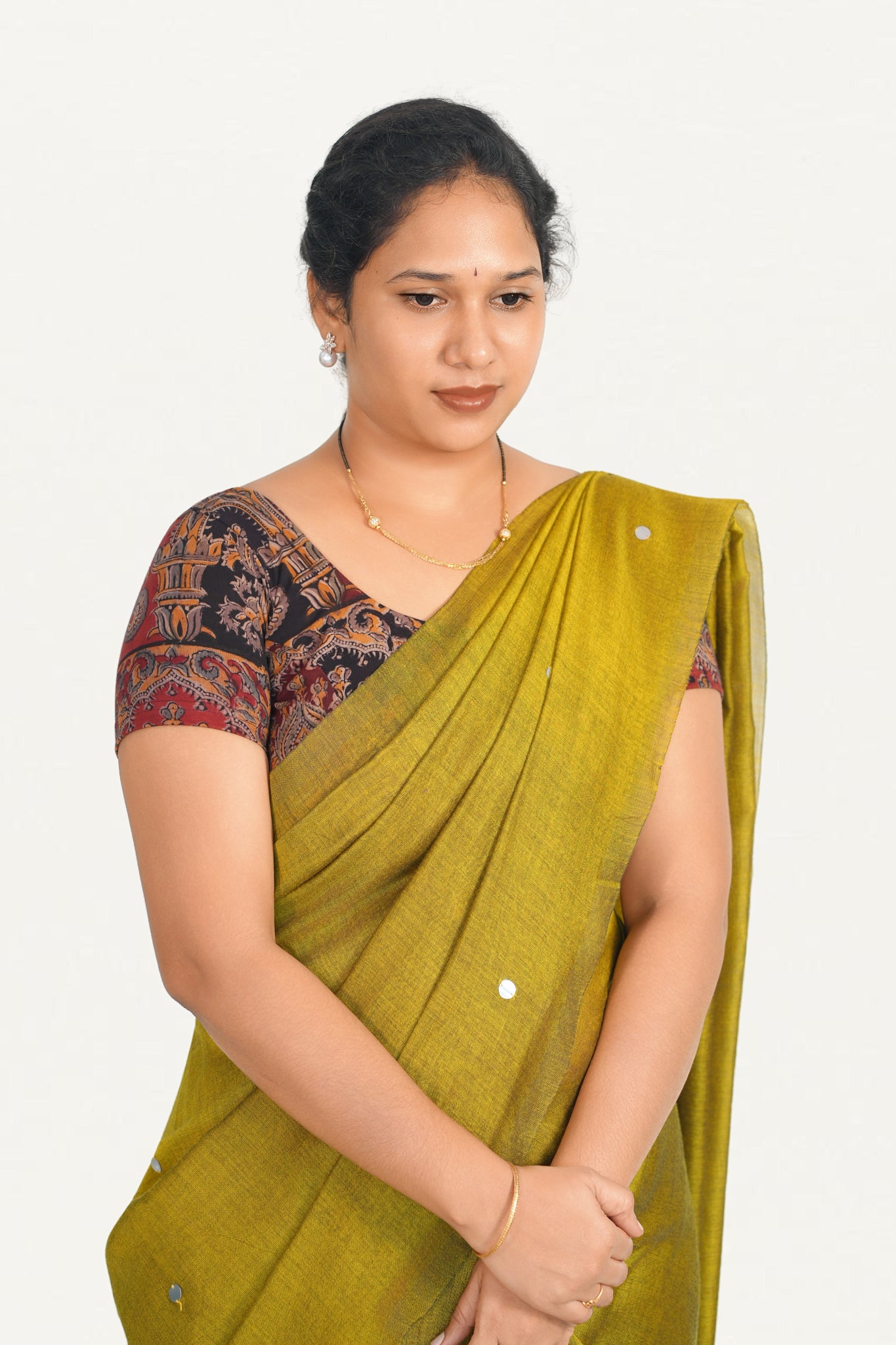 KALAMKARI ROUND NECK SHORT HANDS STRECHBLE BLOUSE