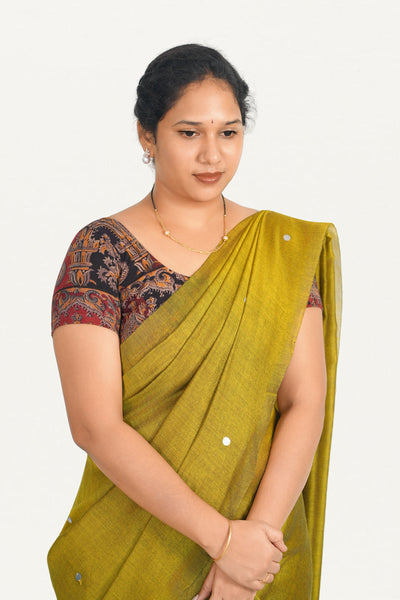 KALAMKARI ROUND NECK SHORT HANDS STRECHBLE BLOUSE