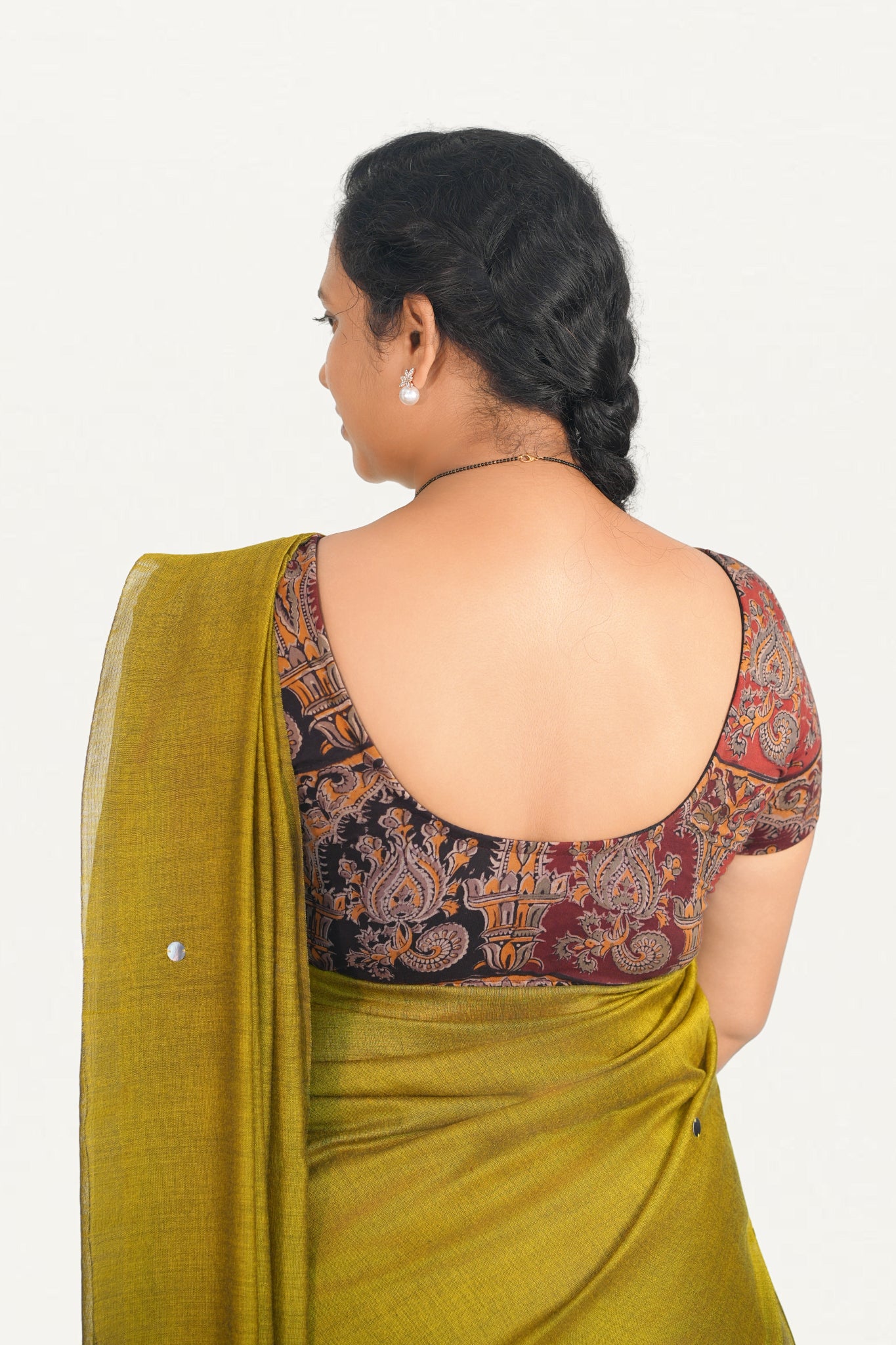 KALAMKARI ROUND NECK SHORT HANDS STRECHBLE BLOUSE