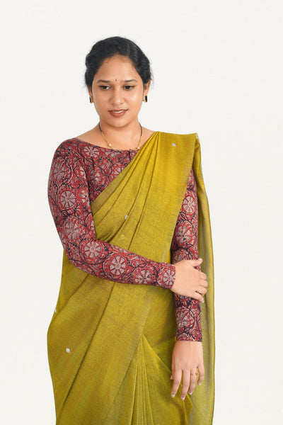 KALAMKARI BOAT  NECK FULL HANDS STRECHBLE BLOUSE