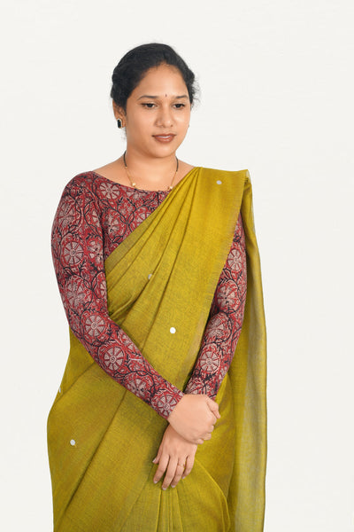 KALAMKARI BOAT  NECK FULL HANDS STRECHBLE BLOUSE