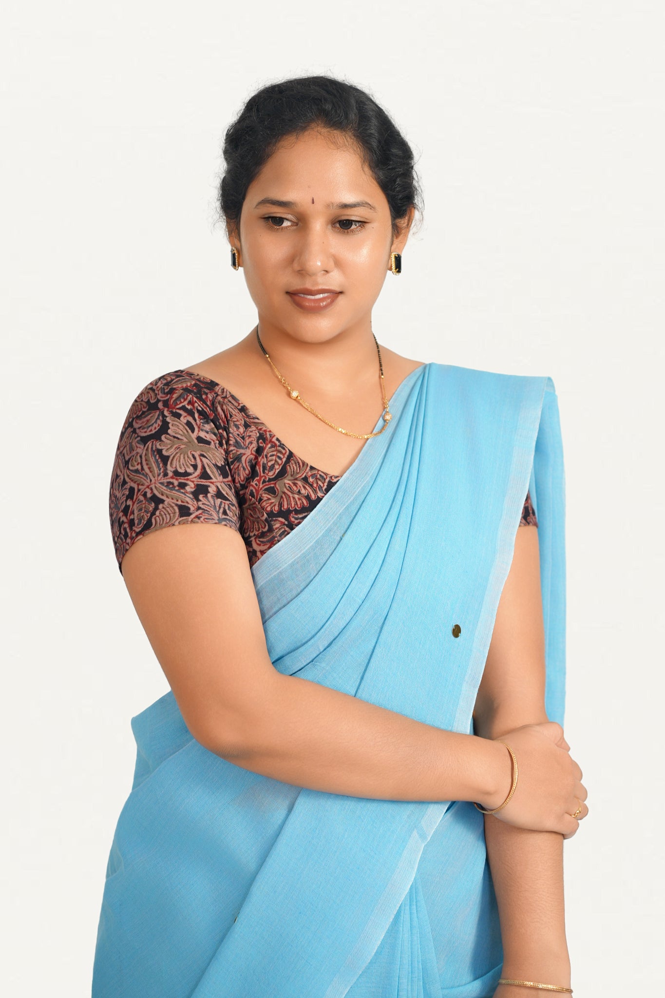 KALAMKARI ROUND NECK SHORT HANDS STRECHBLE BLOUSE