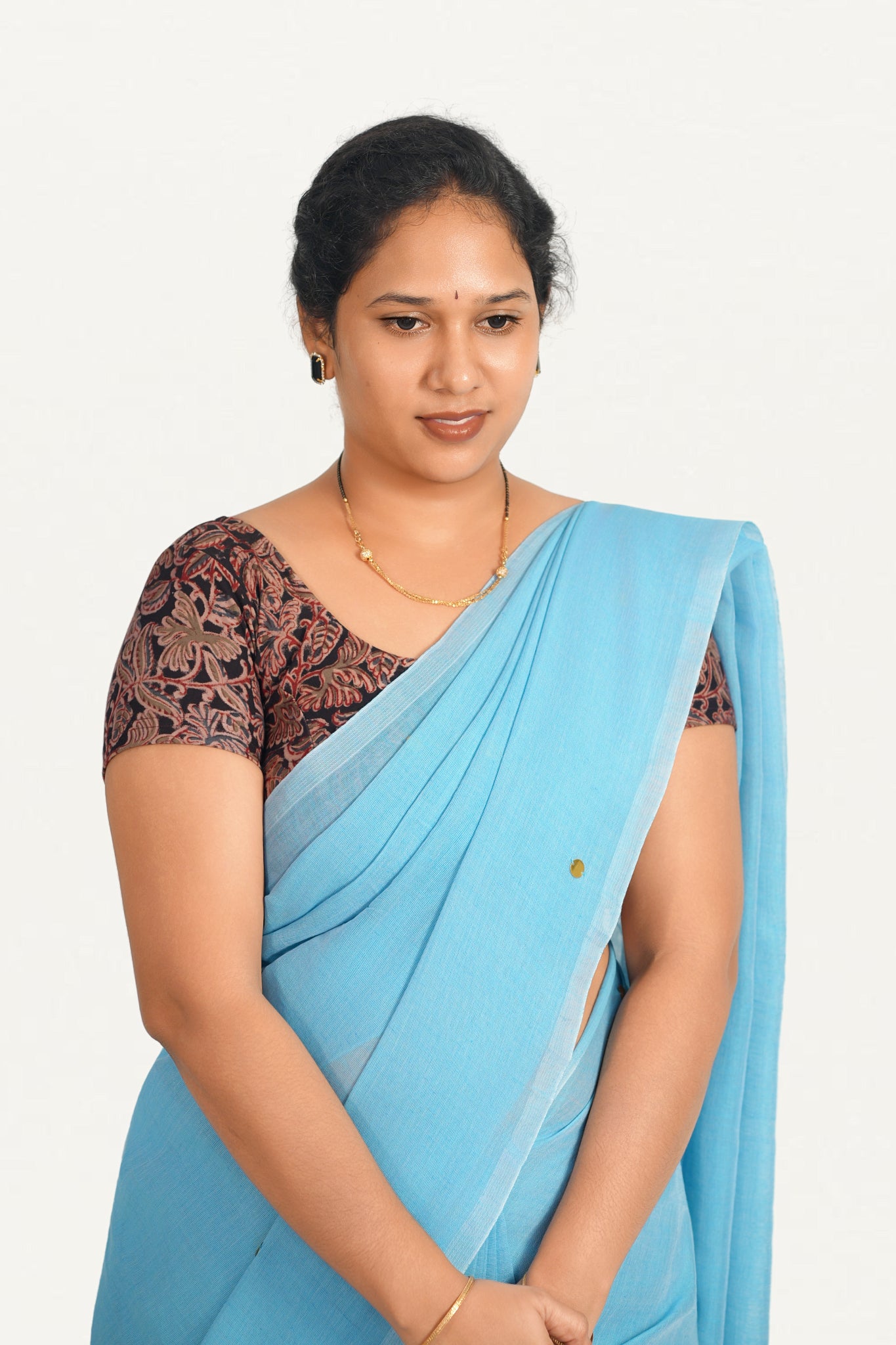 KALAMKARI ROUND NECK SHORT HANDS STRECHBLE BLOUSE