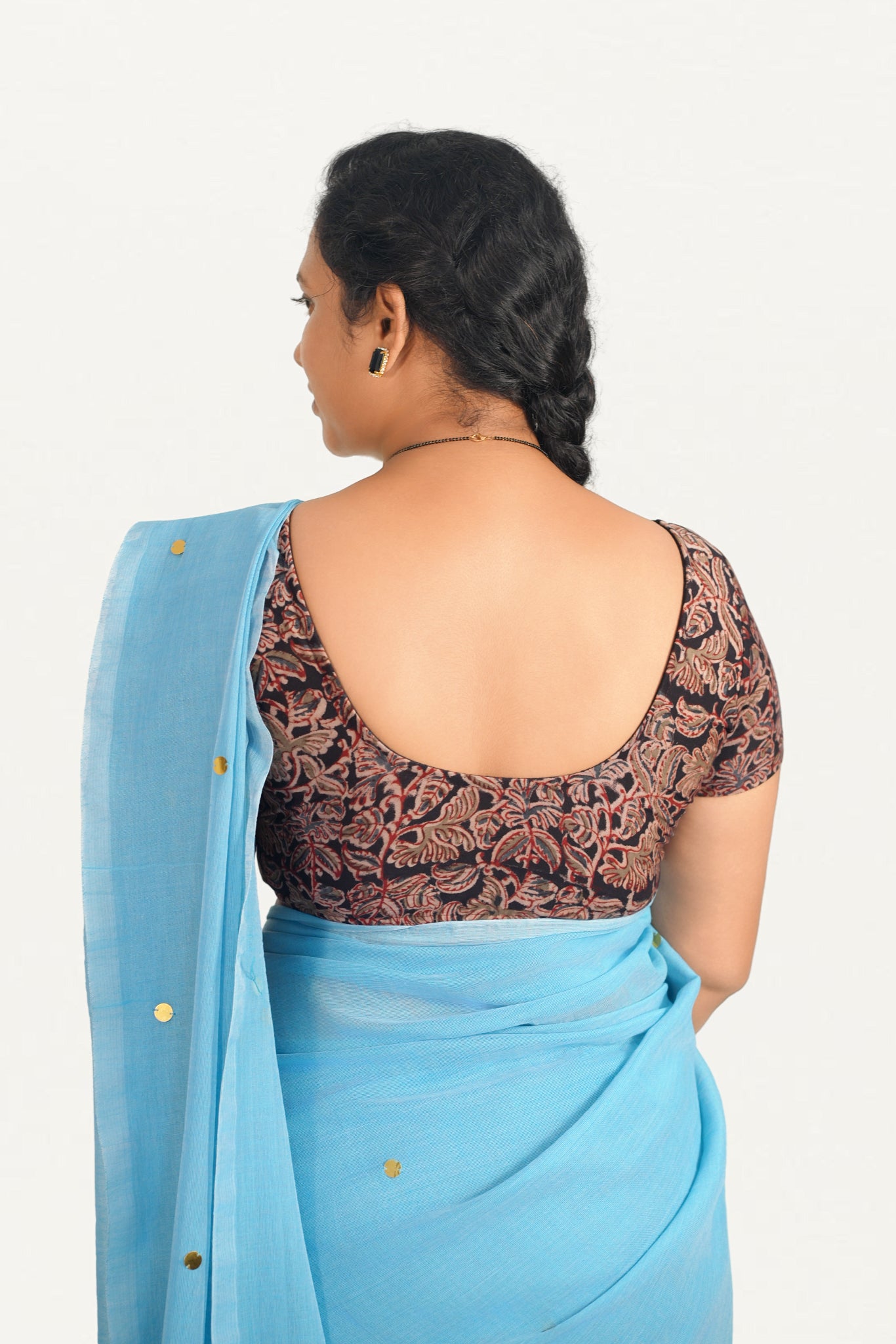 KALAMKARI ROUND NECK SHORT HANDS STRECHBLE BLOUSE