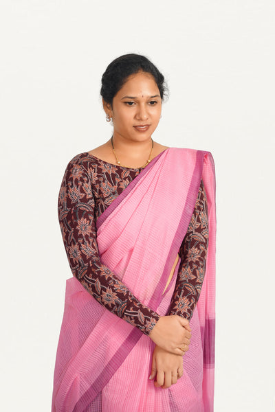 KALAMKARI BOAT  NECK FULL HANDS STRECHBLE BLOUSE