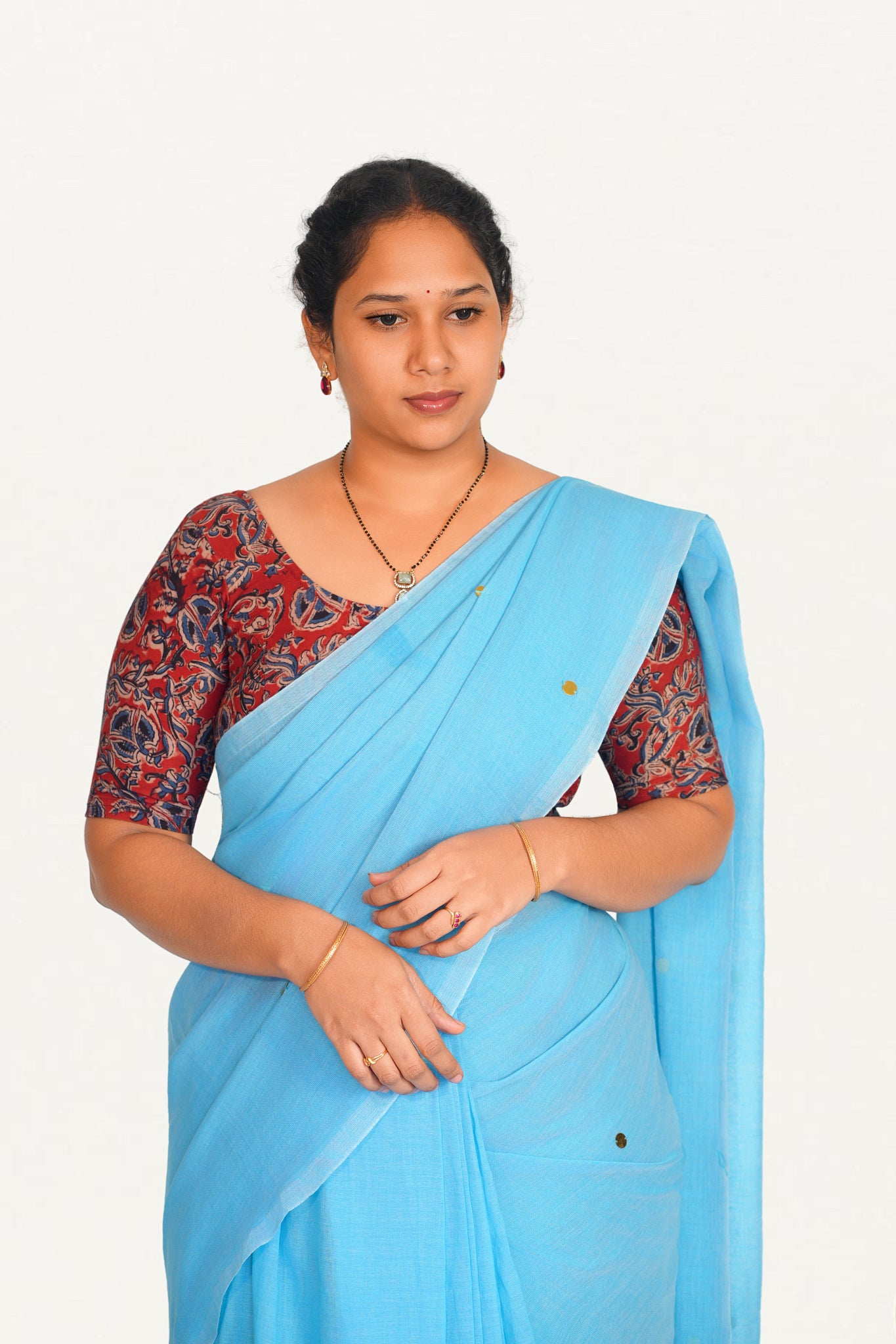 KALAMKARI ROUND NECK 10 INCH HANDS STRECHBLE BLOUSE