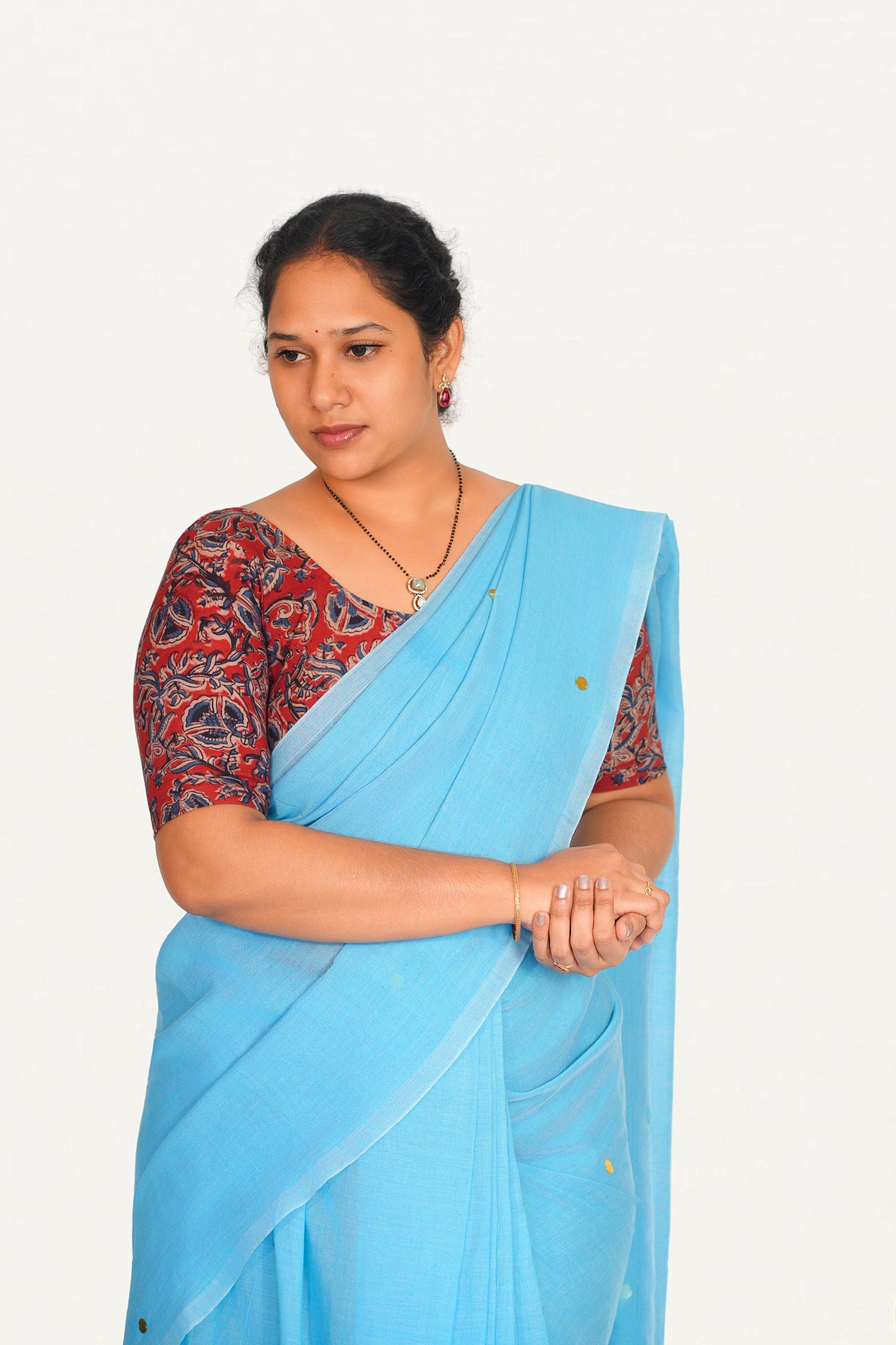 KALAMKARI ROUND NECK 10 INCH HANDS STRECHBLE BLOUSE