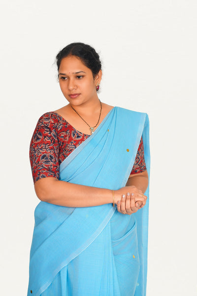 KALAMKARI ROUND NECK 10 INCH HANDS STRECHBLE BLOUSE