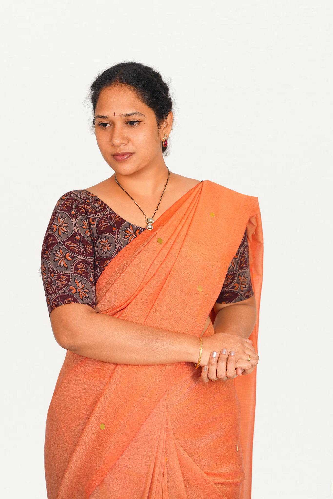 KALAMKARI ROUND NECK 10 INCH HANDS STRECHBLE BLOUSE