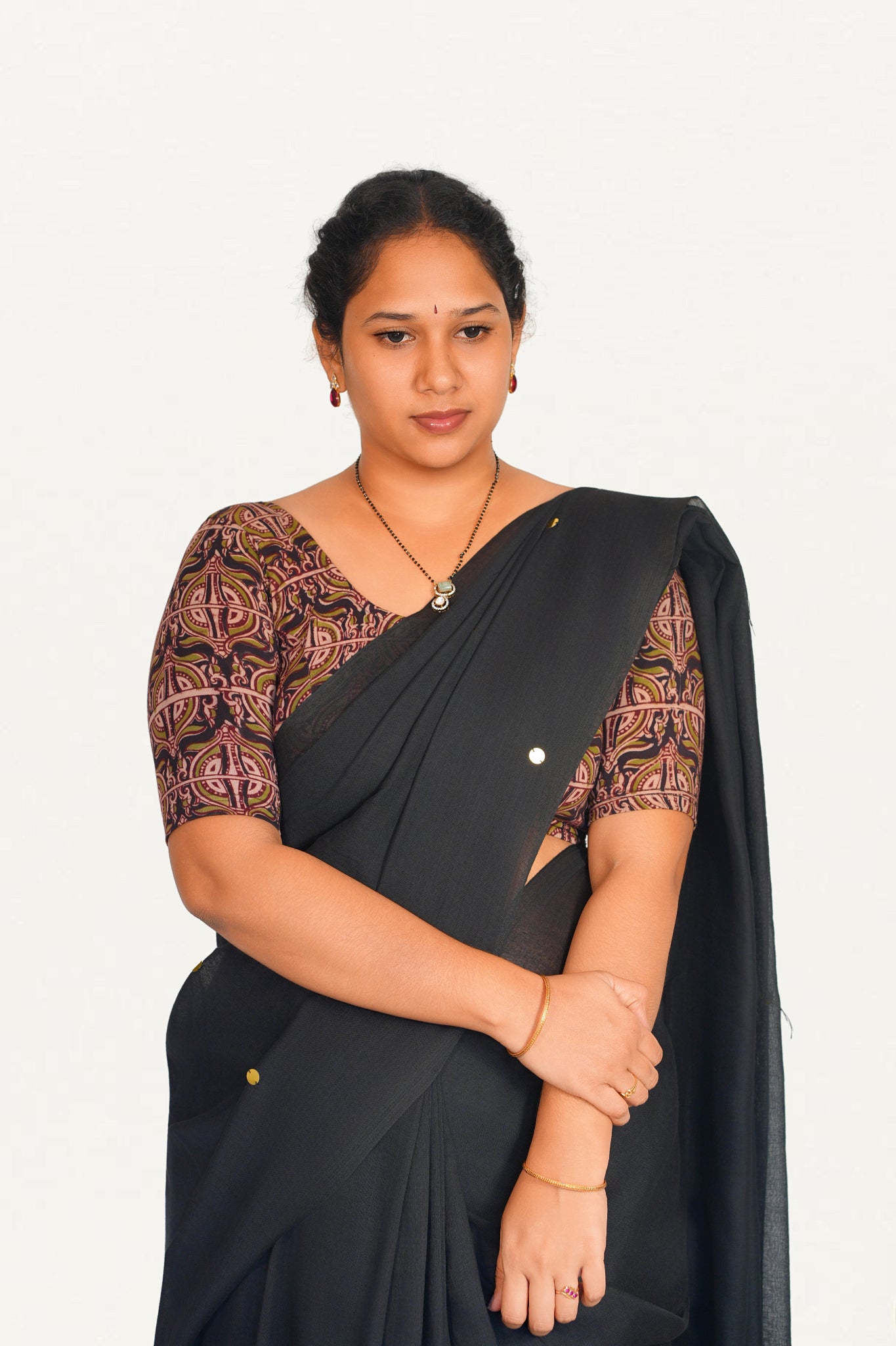 KALAMKARI ROUND NECK 10 INCH HANDS STRECHBLE BLOUSE