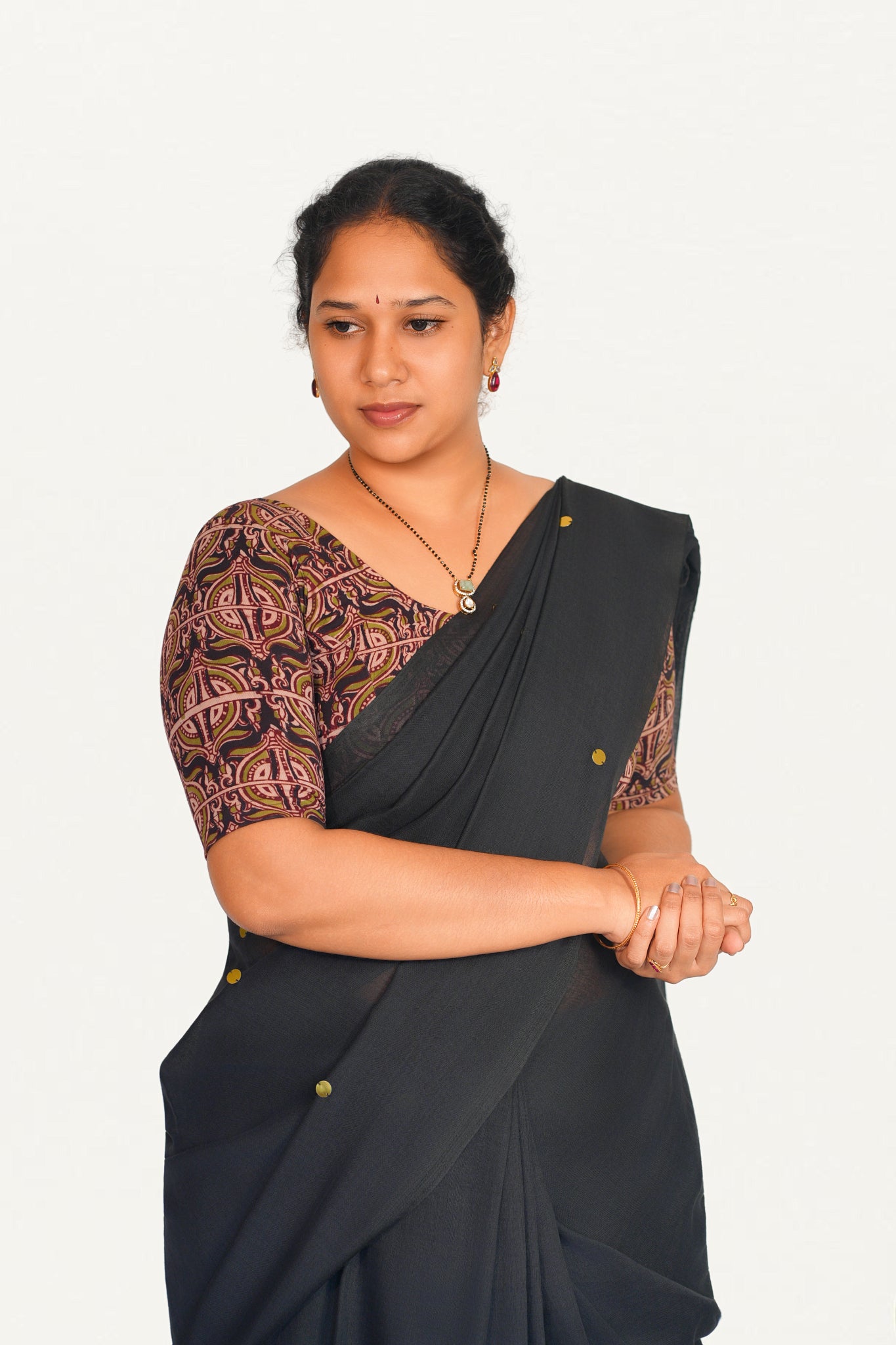 KALAMKARI ROUND NECK 10 INCH HANDS STRECHBLE BLOUSE